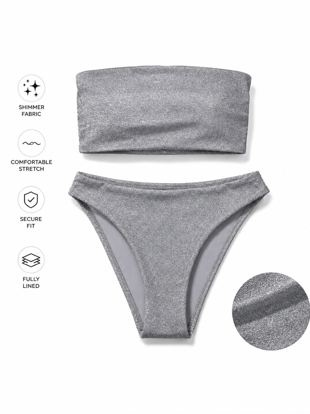 Good American Silver Sparkle Matching Bikini Size Large NEW